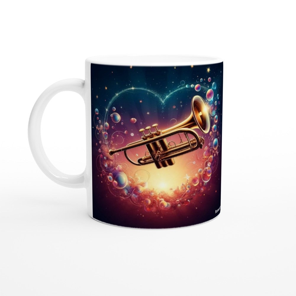 ROMANTIC TRUMPET MUG - 11oz Ceramic Mug, Present for music enthusiast, birthday gift, band practice