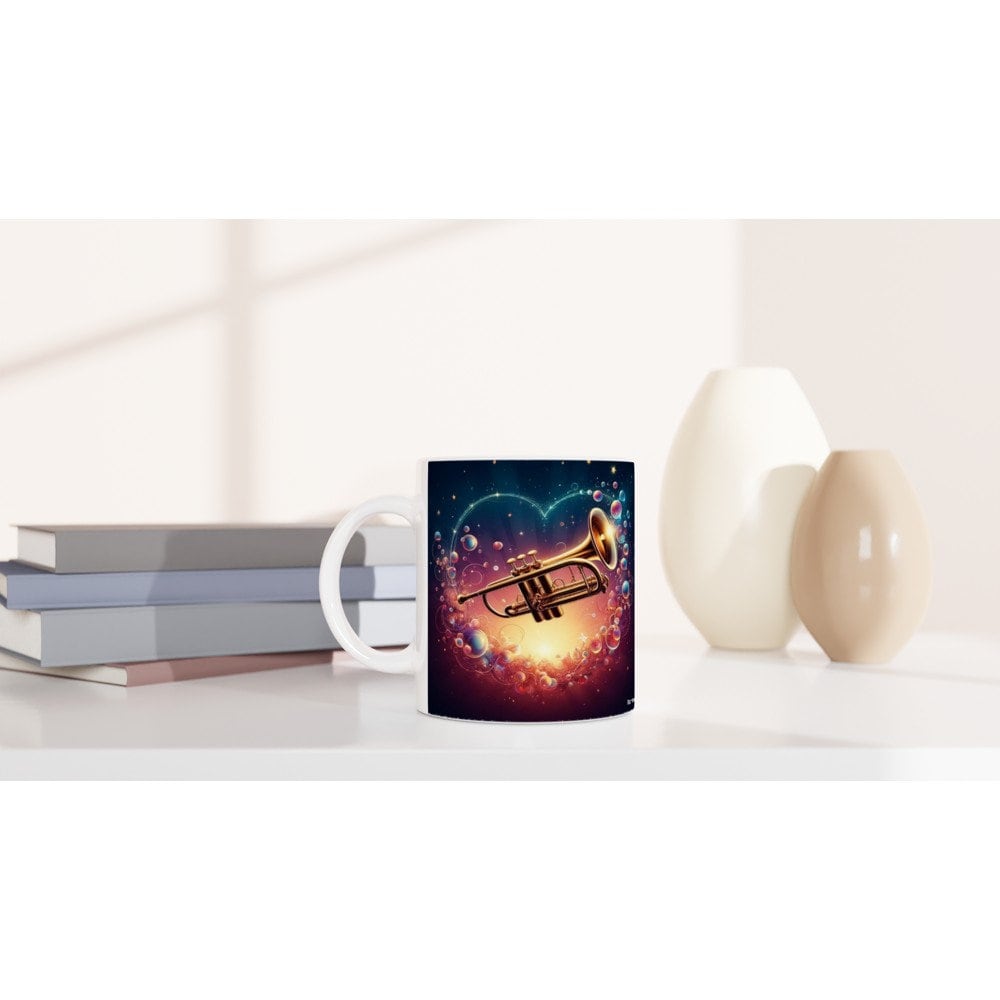 ROMANTIC TRUMPET MUG - 11oz Ceramic Mug, Present for music enthusiast, birthday gift, band practice