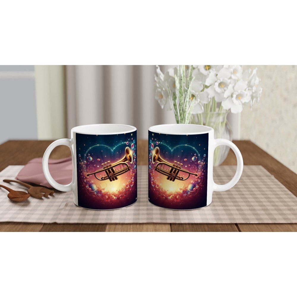 ROMANTIC TRUMPET MUG - 11oz Ceramic Mug, Present for music enthusiast, birthday gift, band practice