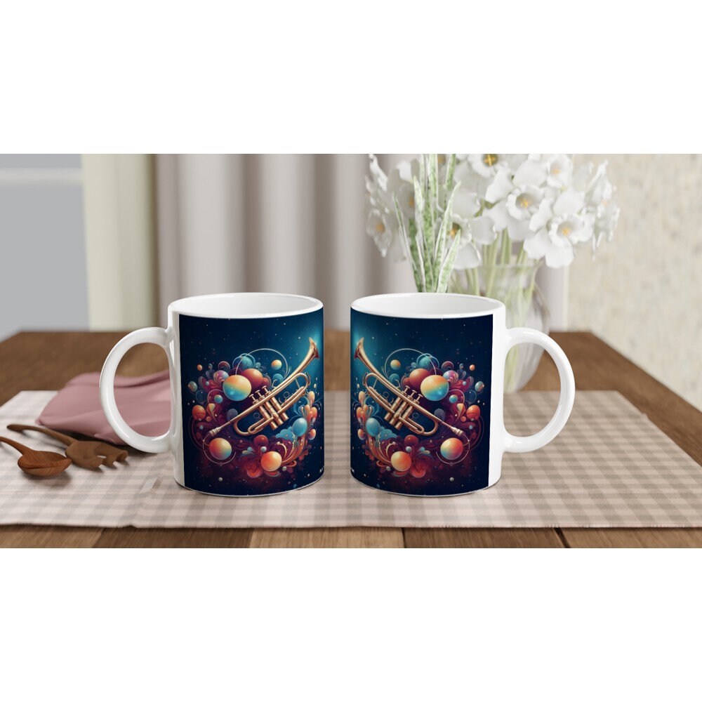 NATURALISTIC TRUMPET MUG - 11oz Ceramic Mug, Present for music enthusiast, birthday gift, band practice