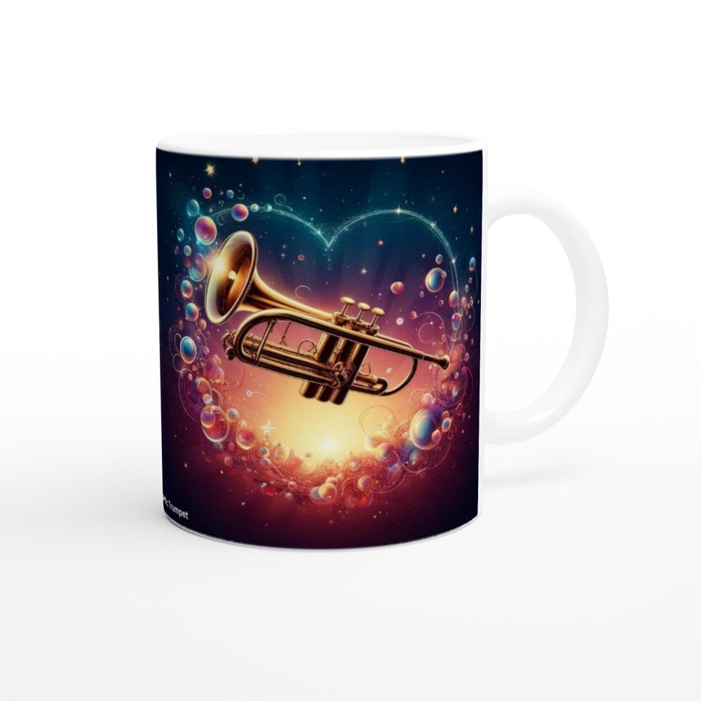 ROMANTIC TRUMPET MUG - 11oz Ceramic Mug, Present for music enthusiast, birthday gift, band practice
