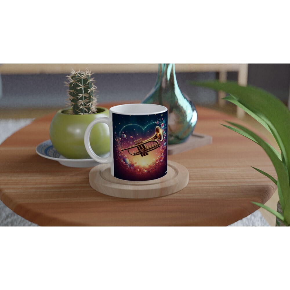 ROMANTIC TRUMPET MUG - 11oz Ceramic Mug, Present for music enthusiast, birthday gift, band practice