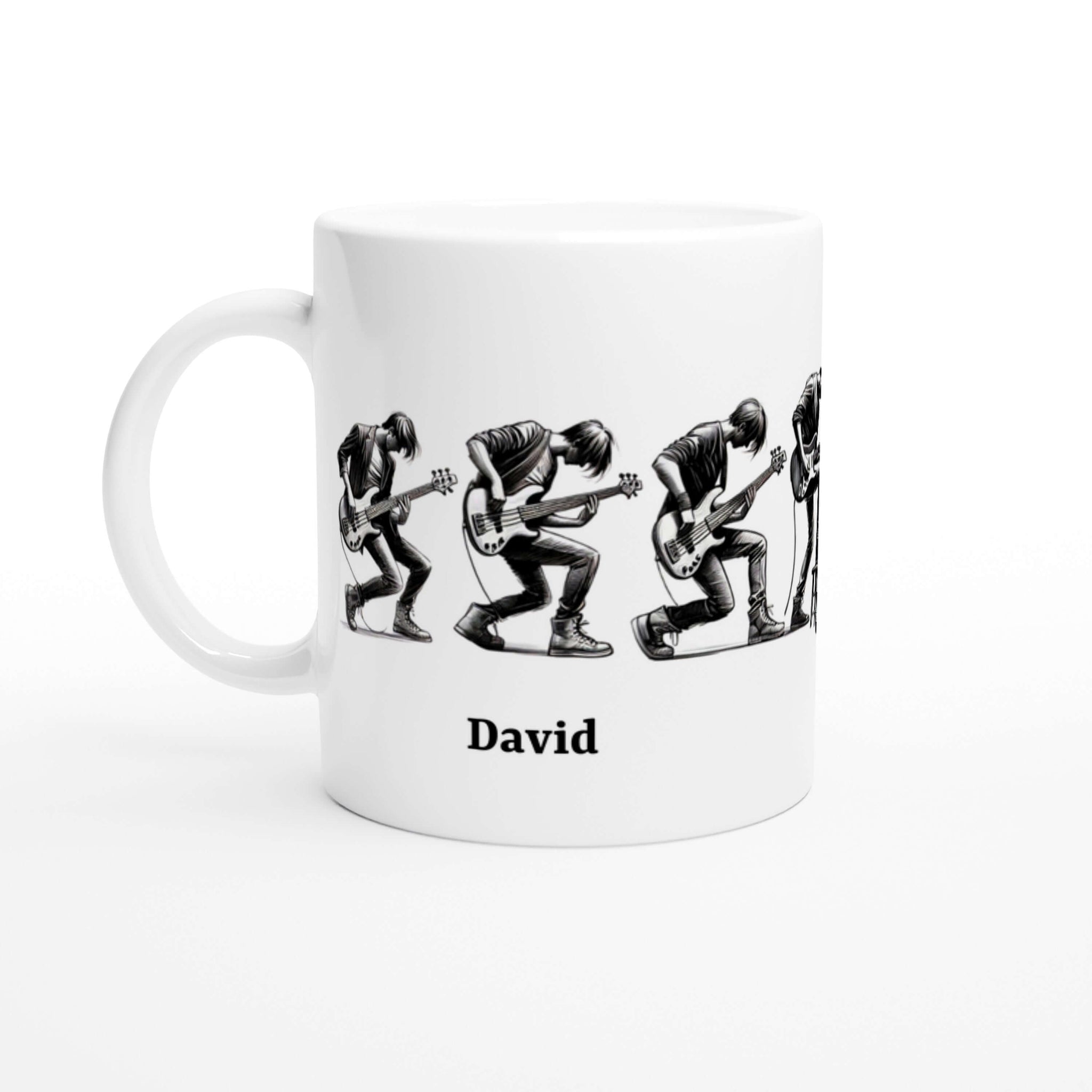 Personalized Electric Guitar Mug - Custom Musician Gift, Dynamic Guitar Sketches, White 11oz Ceramic Glossy Mug