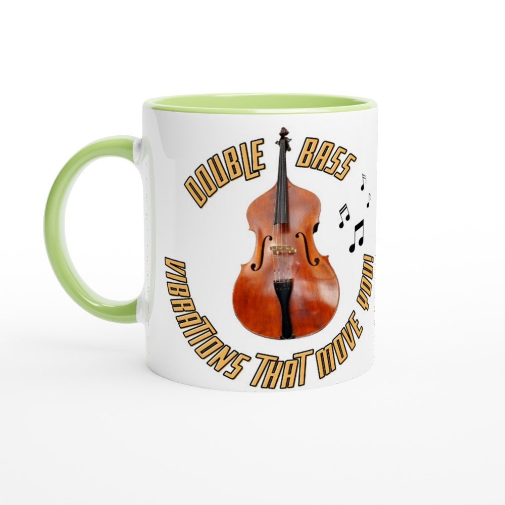 DOUBLE BASS music MUG - White 11oz Ceramic Mug - vibrations that move you! - Present for music enthusiast, birthday gift, band practice