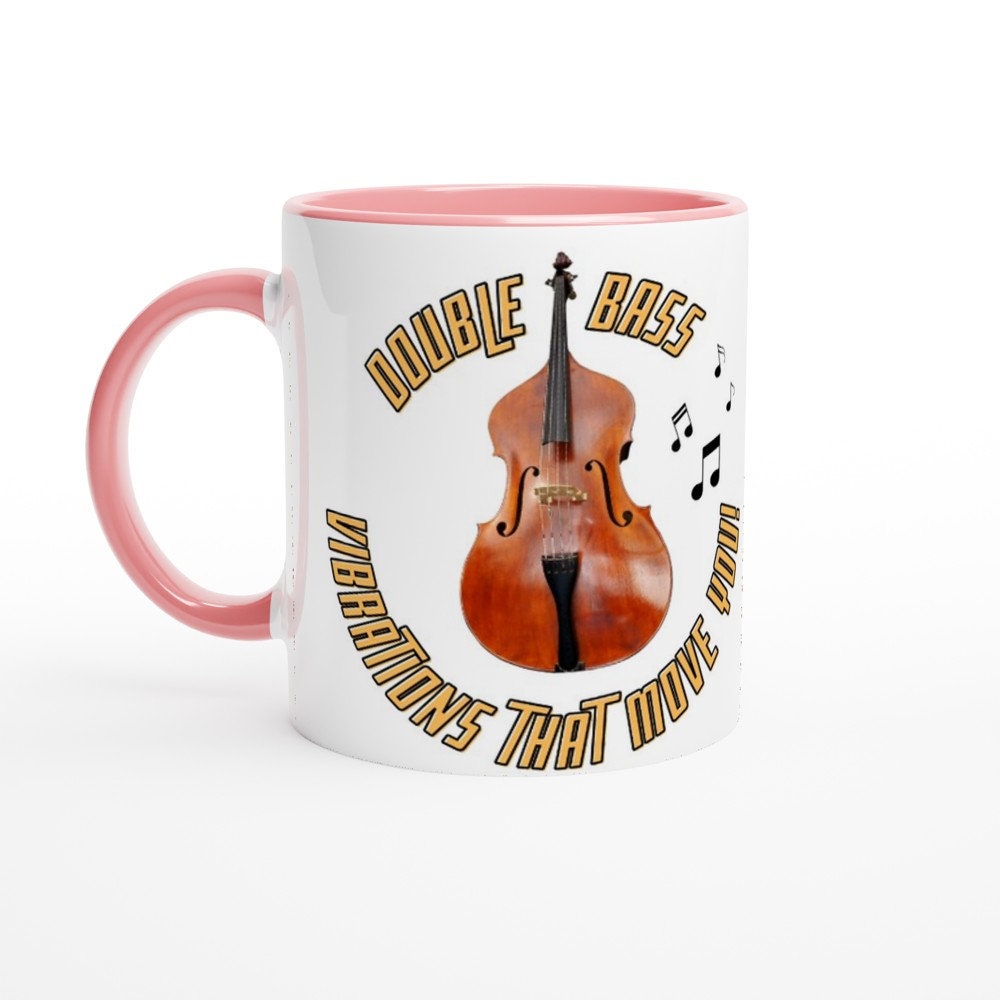 DOUBLE BASS music MUG - White 11oz Ceramic Mug - vibrations that move you! - Present for music enthusiast, birthday gift, band practice