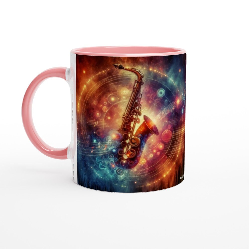 ABSTRACT SAXOPHONE MUG - 11oz Ceramic Mug, Present for music enthusiast, birthday gift, band practice