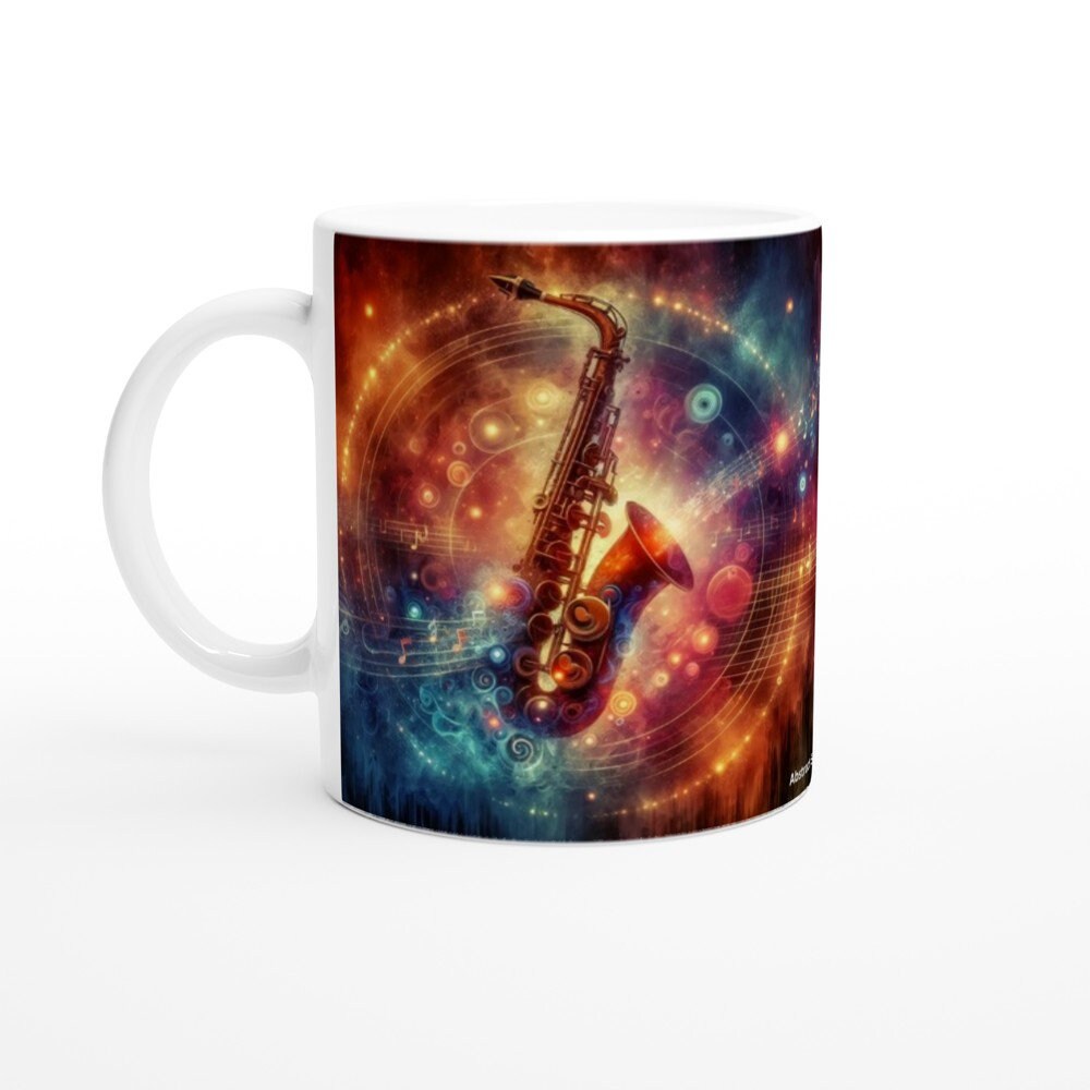 ABSTRACT SAXOPHONE MUG - 11oz Ceramic Mug, Present for music enthusiast, birthday gift, band practice