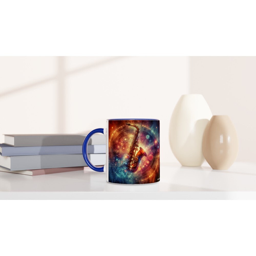 ABSTRACT SAXOPHONE MUG - 11oz Ceramic Mug, Present for music enthusiast, birthday gift, band practice