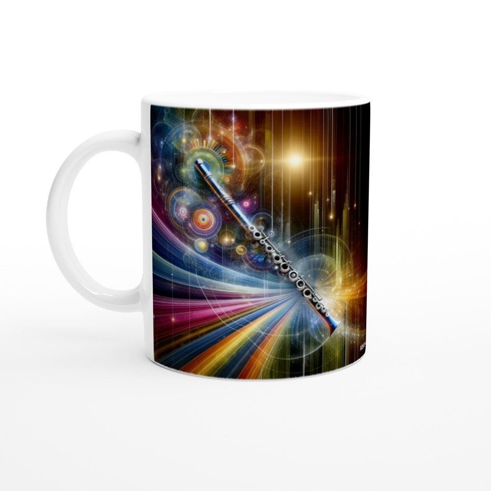 ABSTRACT FLUTE MUG - 11oz Ceramic Mug, Present for music enthusiast, birthday gift, band practice