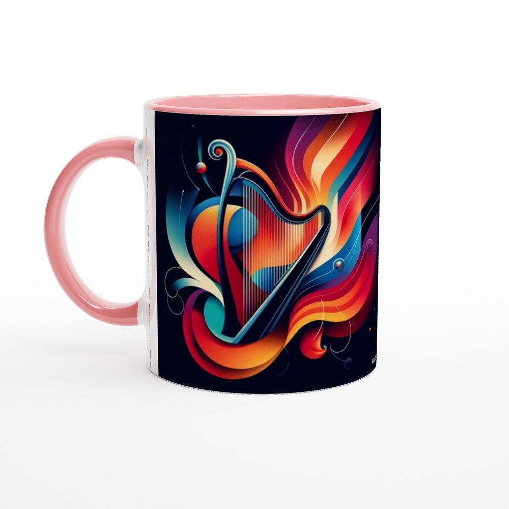 ABSTRACT HARP MUG - 11oz Ceramic Mug, Present for music enthusiast, birthday gift, band practice