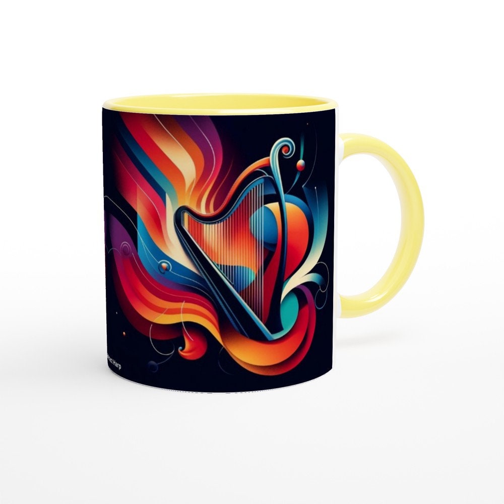 ABSTRACT HARP MUG - 11oz Ceramic Mug, Present for music enthusiast, birthday gift, band practice