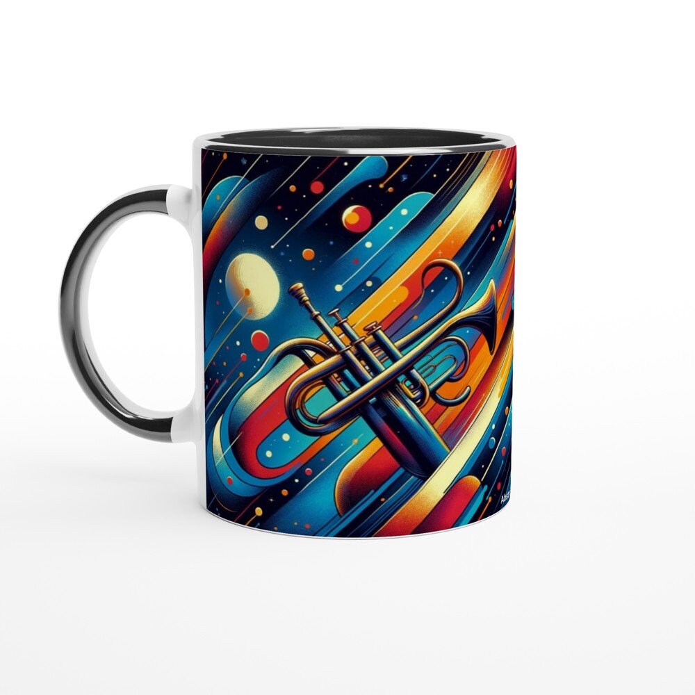 ABSTRACT TRUMPET MUG - 11oz Ceramic Mug, Present for music enthusiast, birthday gift, band practice