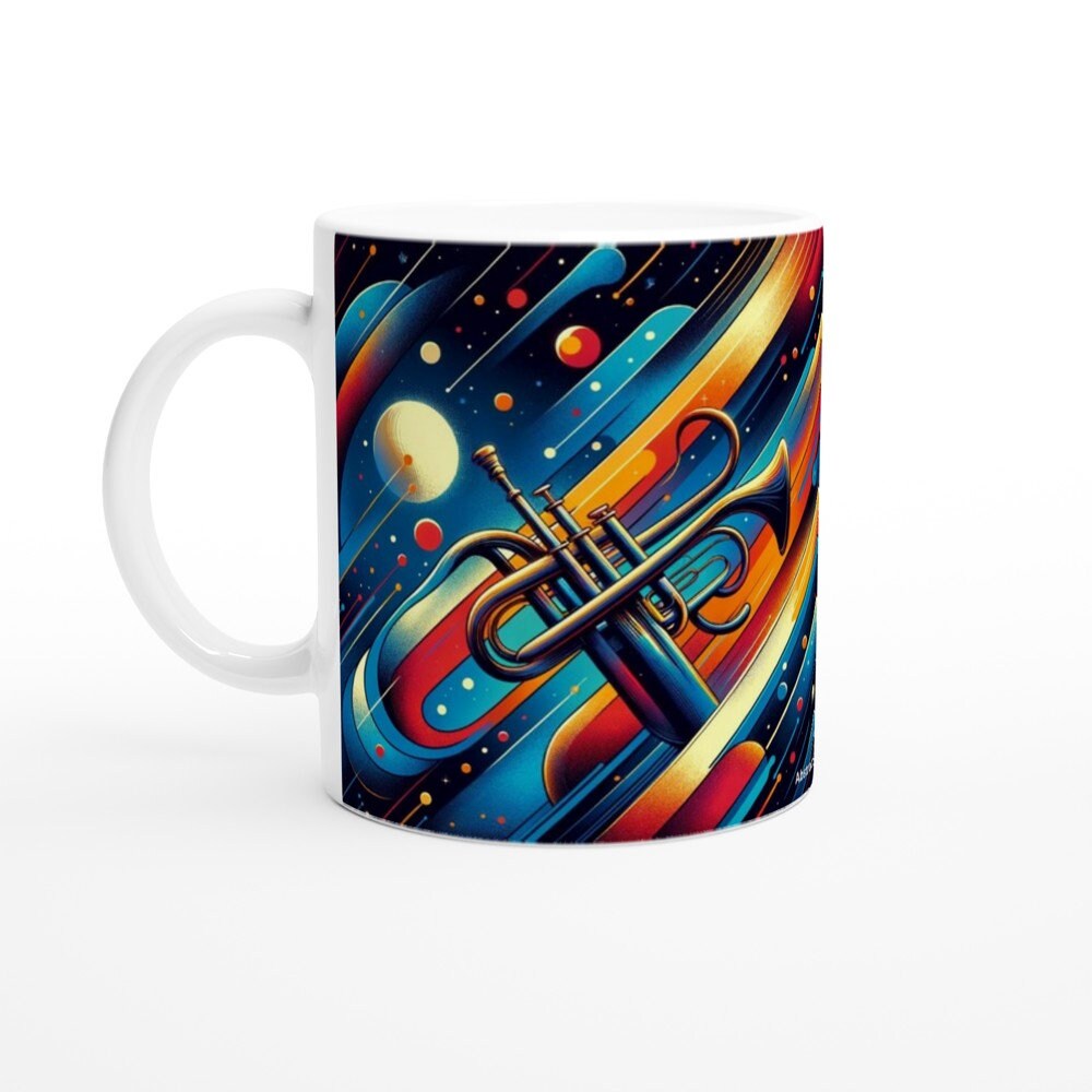 ABSTRACT TRUMPET MUG - 11oz Ceramic Mug, Present for music enthusiast, birthday gift, band practice