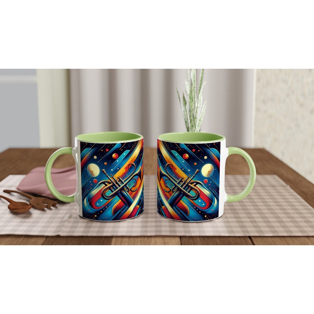 ABSTRACT TRUMPET MUG - 11oz Ceramic Mug, Present for music enthusiast, birthday gift, band practice