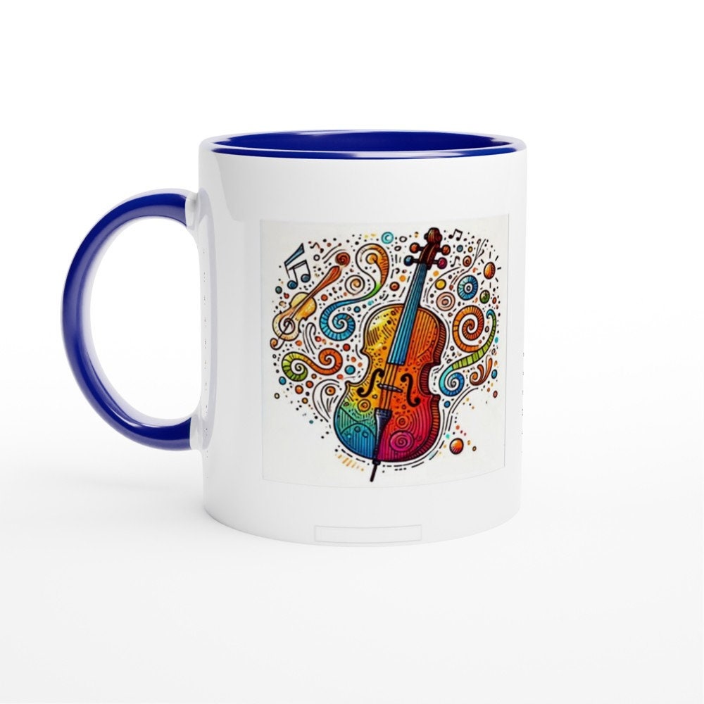 CELLO SKETCH MUG - 11oz Ceramic Mug, Present for music enthusiast, birthday gift, band practice