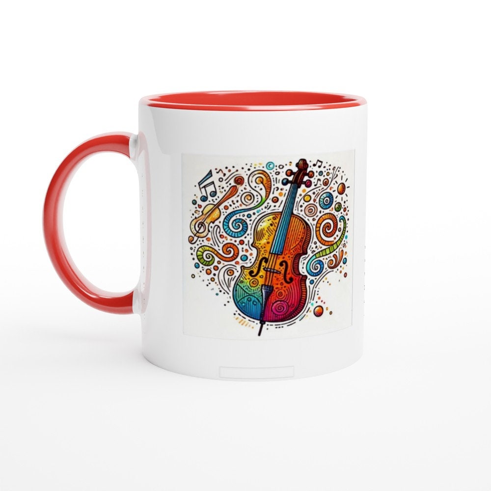 CELLO SKETCH MUG - 11oz Ceramic Mug, Present for music enthusiast, birthday gift, band practice