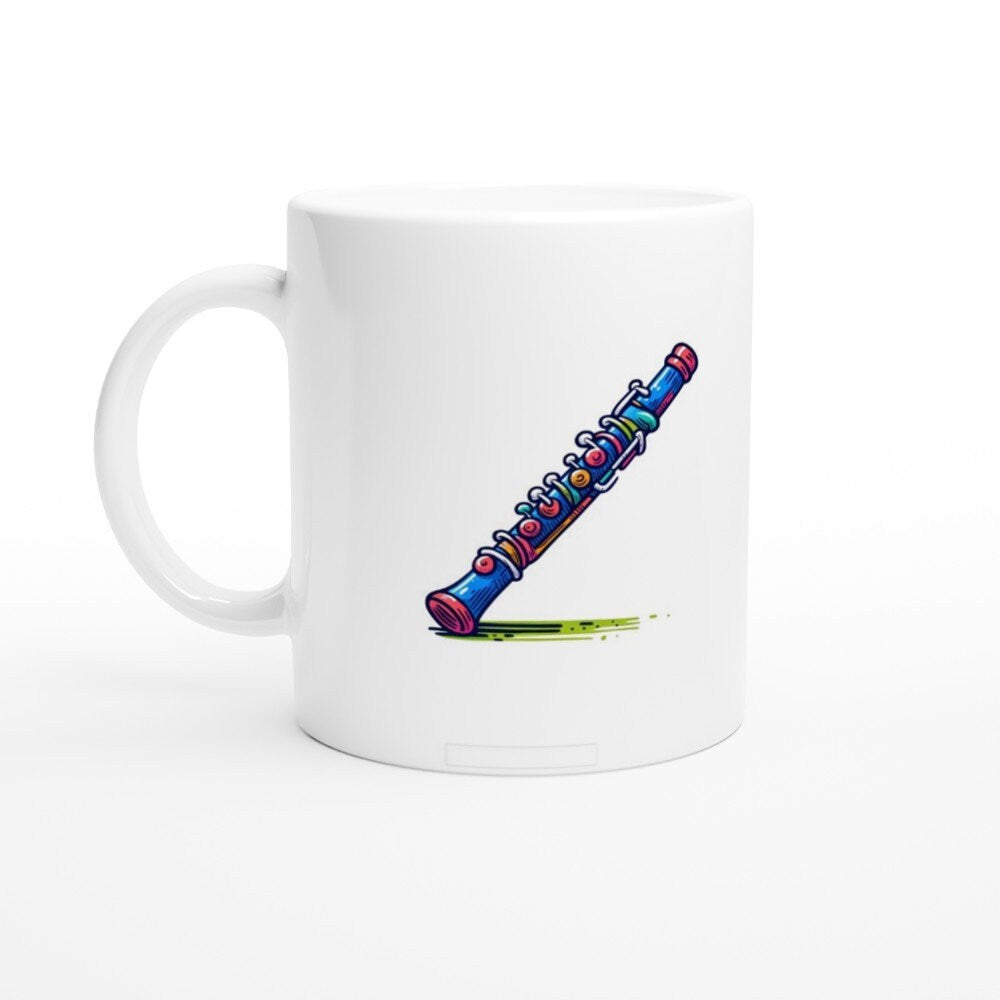 FLUTE SKETCH MUG - 11oz Ceramic Mug, Present for music enthusiast, birthday gift, band practice