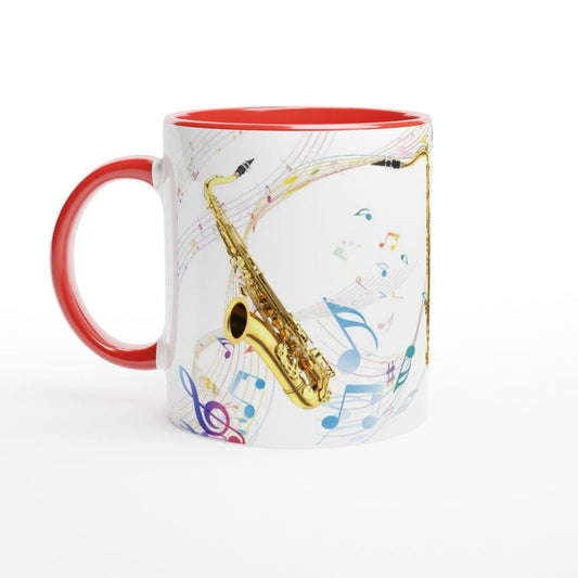 SAXOFON SOLO MUG - White - 11oz Ceramic Mug, Present for music enthusiast, birthday gift, band practice