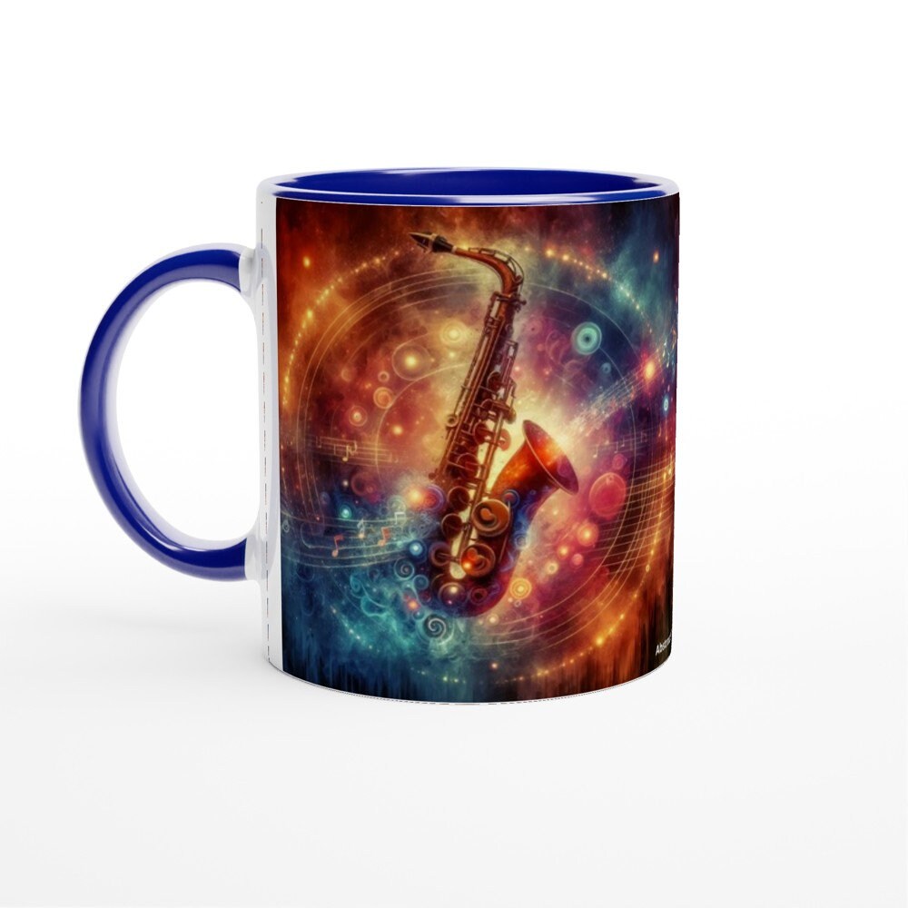 ABSTRACT SAXOPHONE MUG - 11oz Ceramic Mug, Present for music enthusiast, birthday gift, band practice