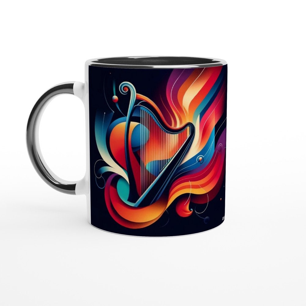 ABSTRACT HARP MUG - 11oz Ceramic Mug, Present for music enthusiast, birthday gift, band practice