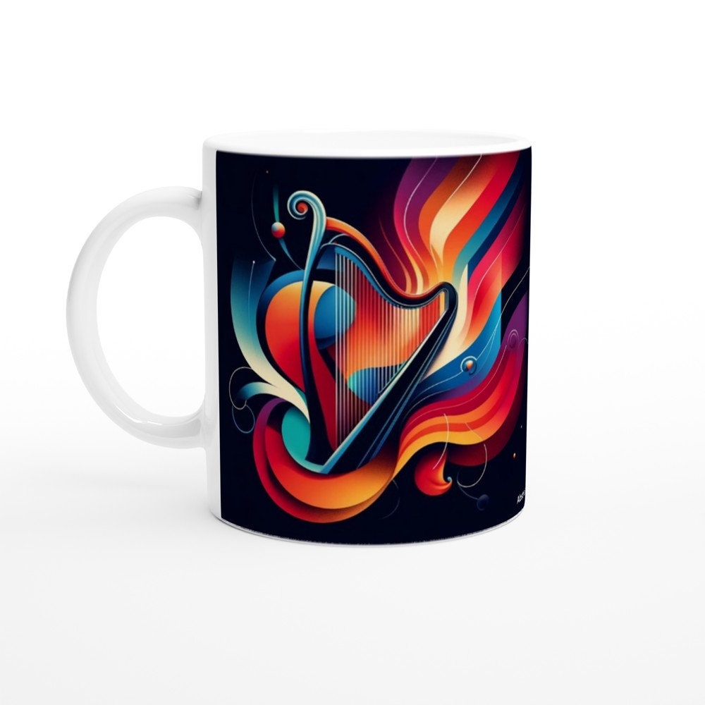 ABSTRACT HARP MUG - 11oz Ceramic Mug, Present for music enthusiast, birthday gift, band practice