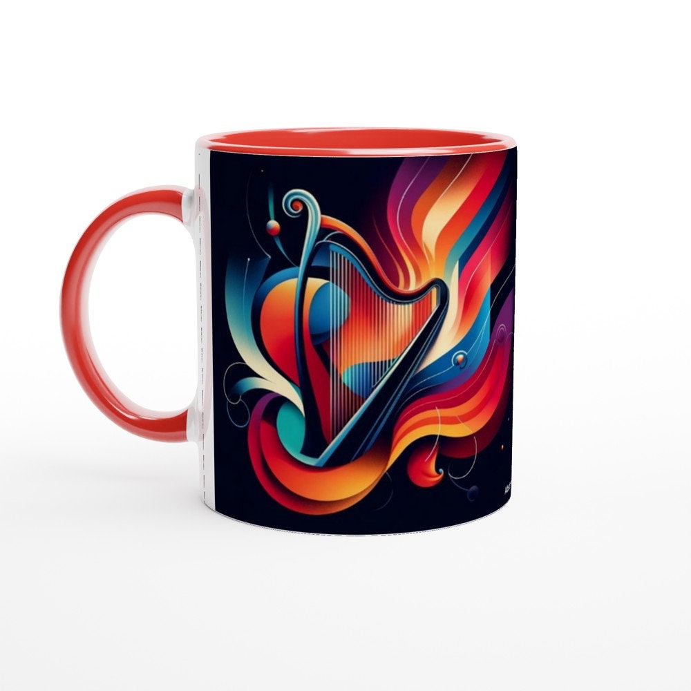 ABSTRACT HARP MUG - 11oz Ceramic Mug, Present for music enthusiast, birthday gift, band practice