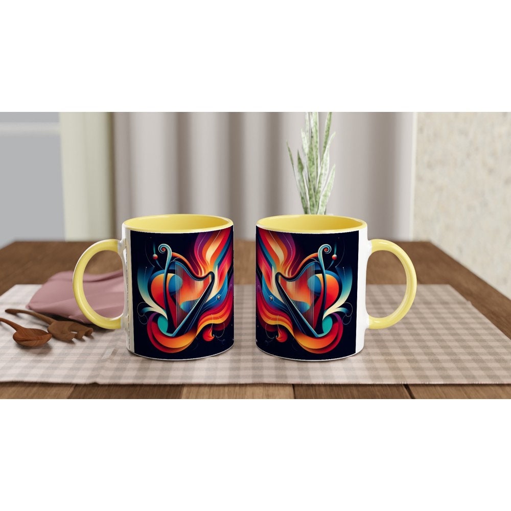 ABSTRACT HARP MUG - 11oz Ceramic Mug, Present for music enthusiast, birthday gift, band practice