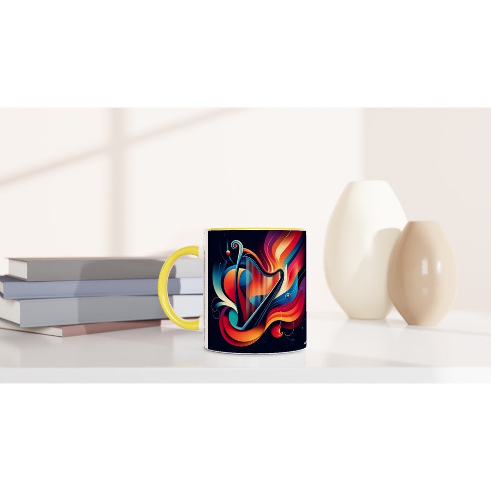 ABSTRACT HARP MUG - 11oz Ceramic Mug, Present for music enthusiast, birthday gift, band practice