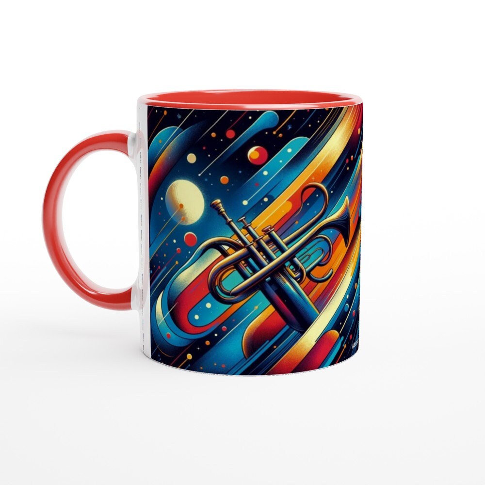 ABSTRACT TRUMPET MUG - 11oz Ceramic Mug, Present for music enthusiast, birthday gift, band practice