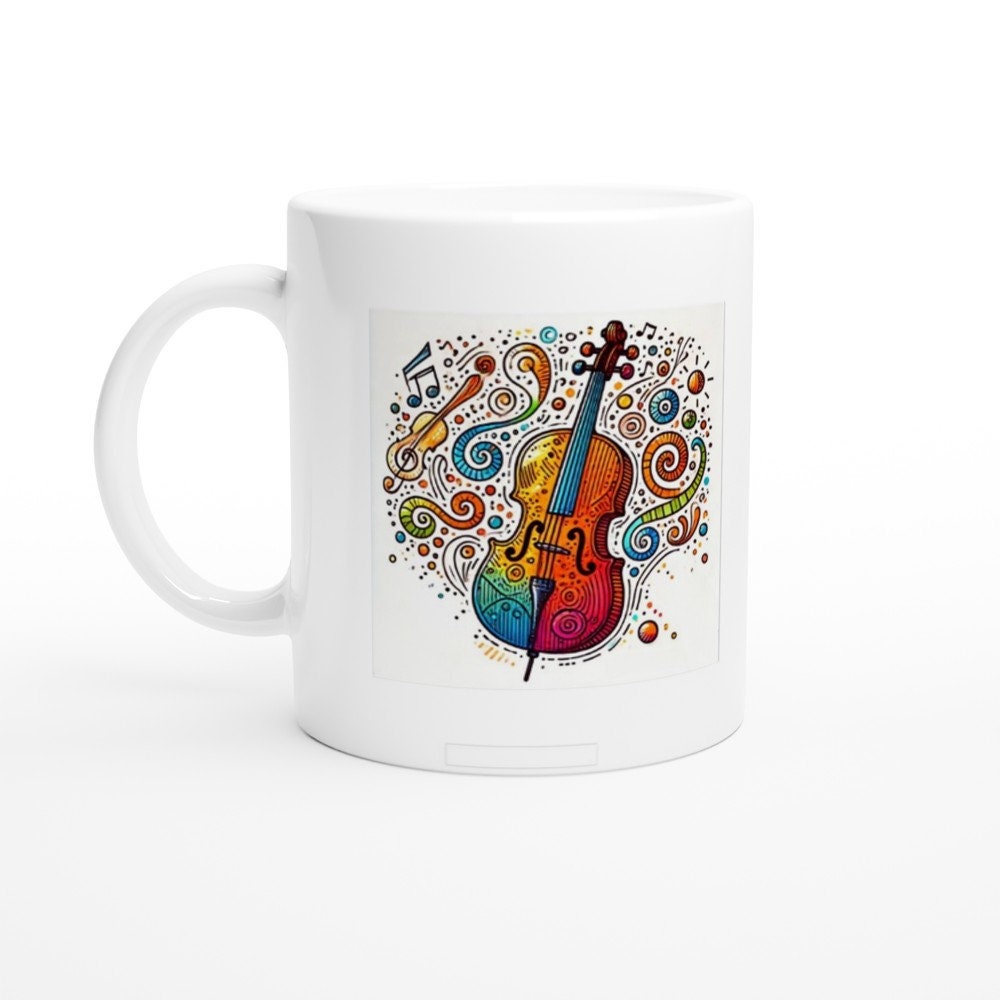 CELLO SKETCH MUG - 11oz Ceramic Mug, Present for music enthusiast, birthday gift, band practice