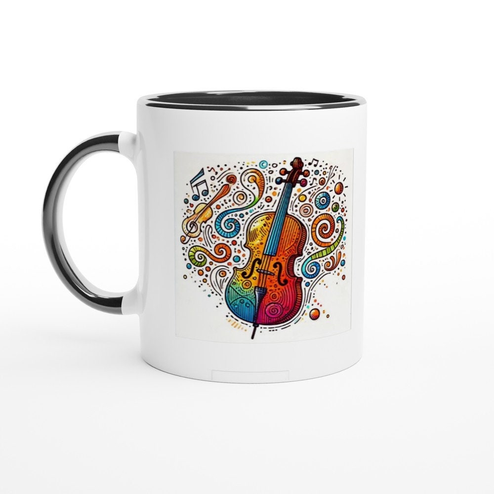 CELLO SKETCH MUG - 11oz Ceramic Mug, Present for music enthusiast, birthday gift, band practice