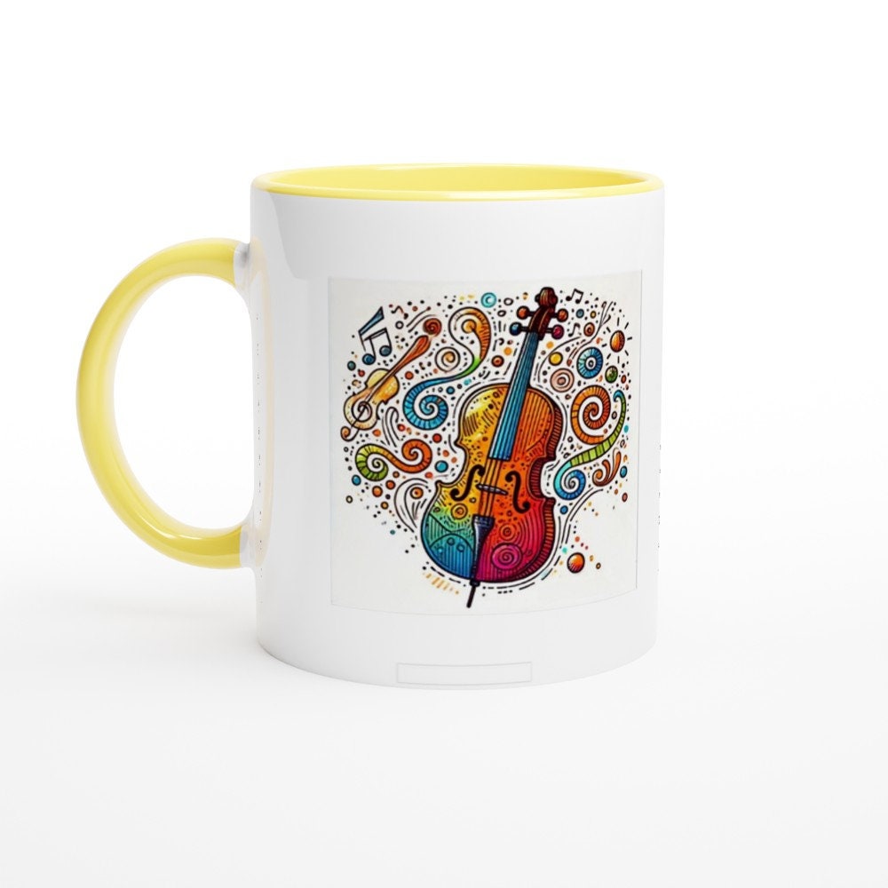 CELLO SKETCH MUG - 11oz Ceramic Mug, Present for music enthusiast, birthday gift, band practice