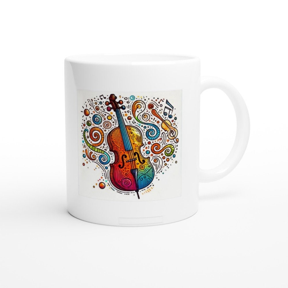 CELLO SKETCH MUG - 11oz Ceramic Mug, Present for music enthusiast, birthday gift, band practice