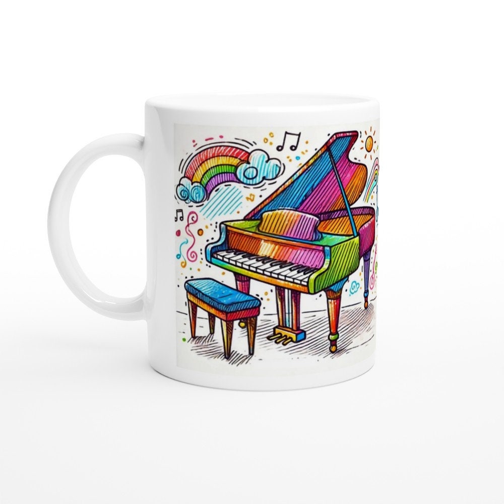 PIANO SKETCH MUG - 11oz Ceramic Mug, Present for music enthusiast, birthday gift, band practice