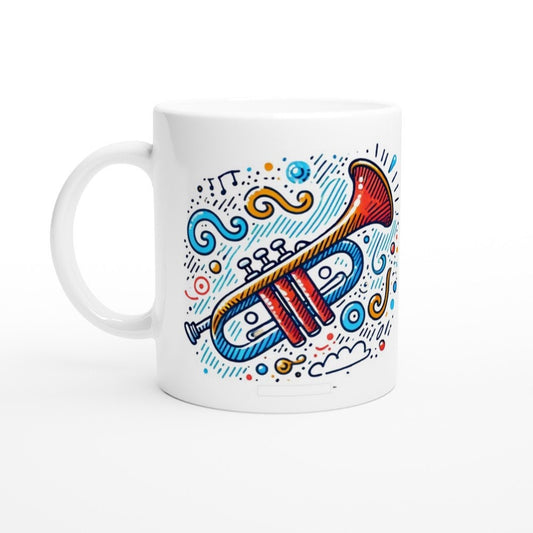 TRUMPET SKETCH MUG - 11oz Ceramic Mug, Present for music enthusiast, birthday gift, band practice