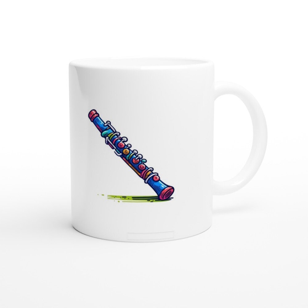 FLUTE SKETCH MUG - 11oz Ceramic Mug, Present for music enthusiast, birthday gift, band practice