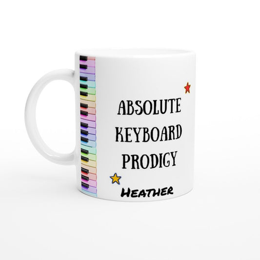 ABSOLUTE KEYBOARD PRODIGY Mug - 11oz Ceramic Mug, Present for music enthusiast, birthday gift, personalized