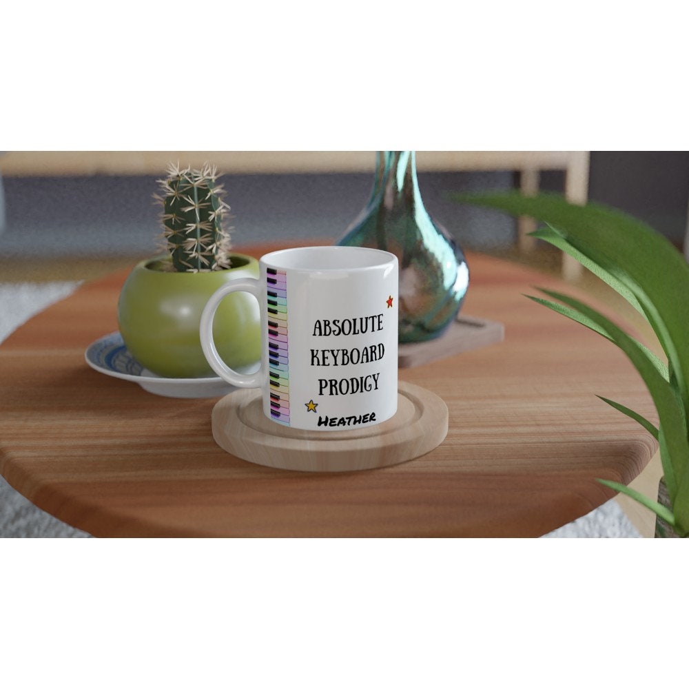 ABSOLUTE KEYBOARD PRODIGY Mug - 11oz Ceramic Mug, Present for music enthusiast, birthday gift, personalized