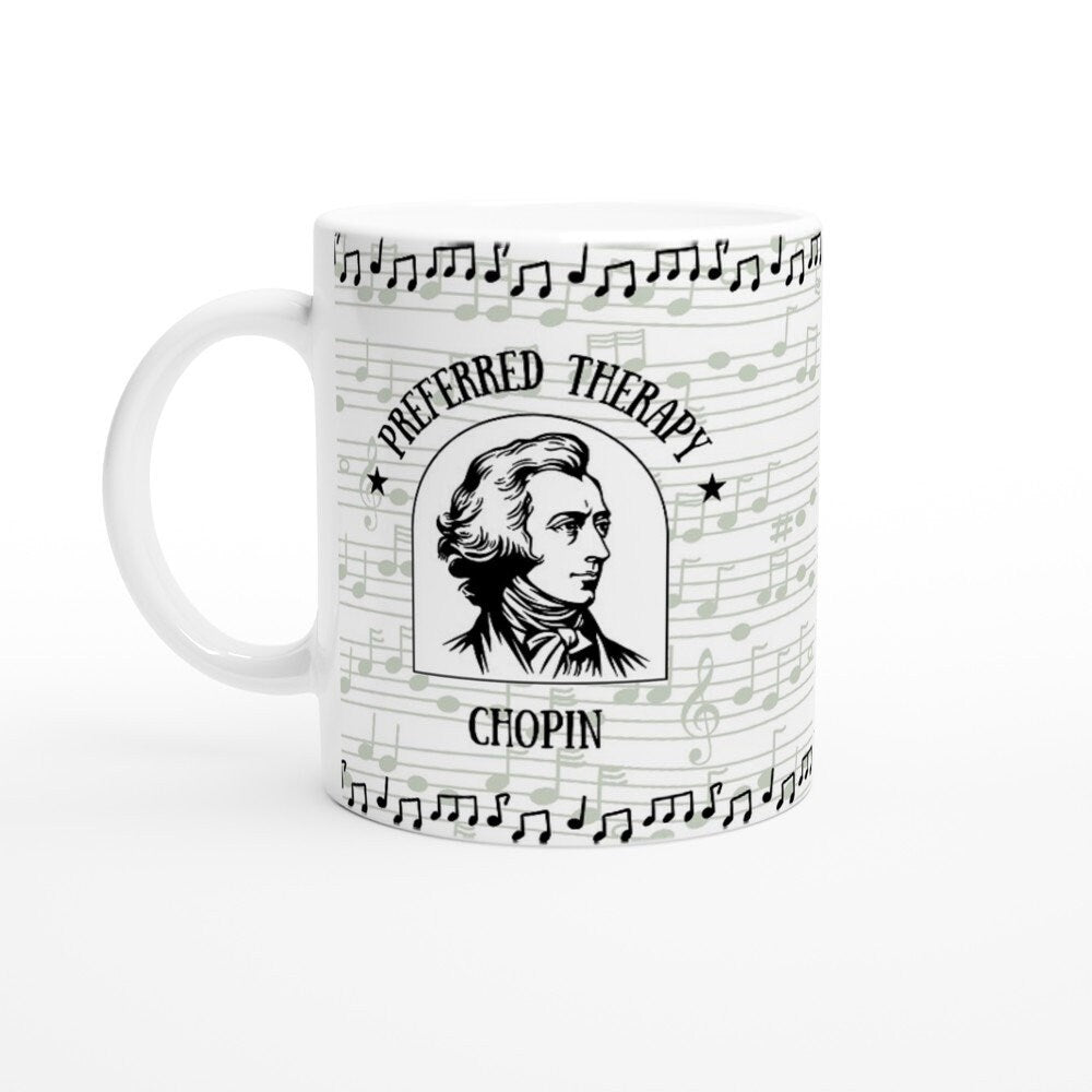 CHOPIN THERAPY MUG - 11oz Ceramic Mug, Present for music enthusiast, birthday gift, Composer name humor