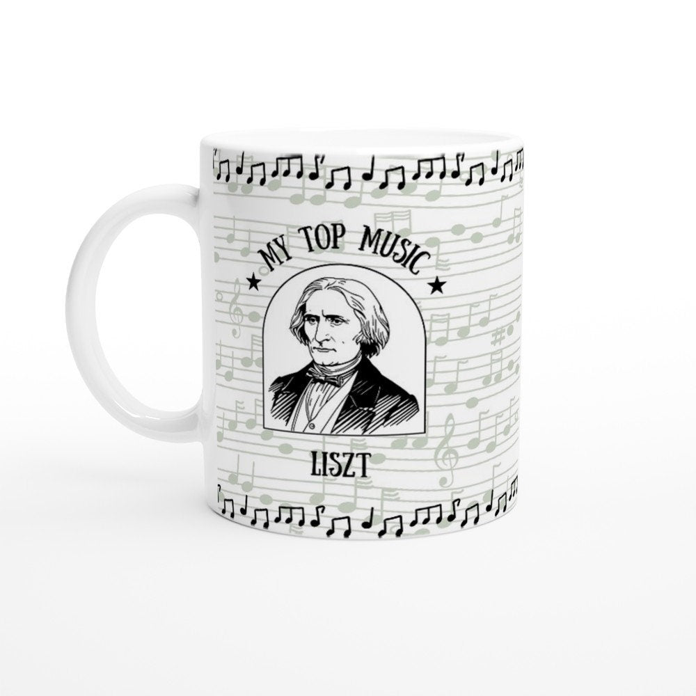 MUSIC LISZT MUG - 11oz Ceramic Mug, Present for music enthusiast, birthday gift, Composer name humor