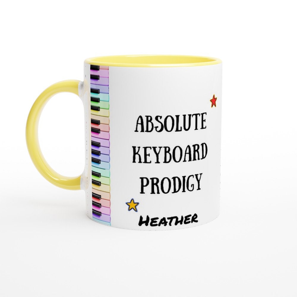 ABSOLUTE KEYBOARD PRODIGY Mug - 11oz Ceramic Mug, Present for music enthusiast, birthday gift, personalized