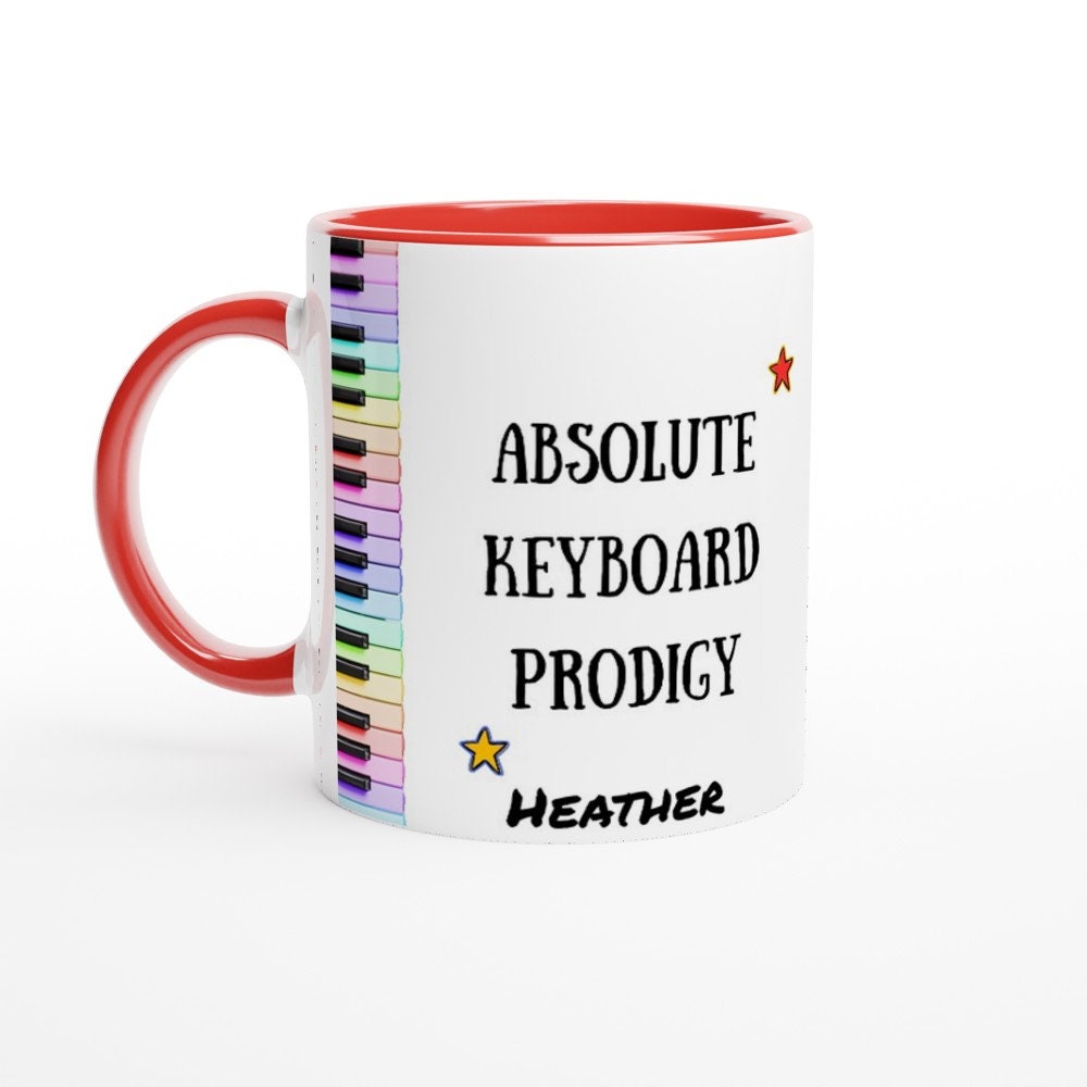 ABSOLUTE KEYBOARD PRODIGY Mug - 11oz Ceramic Mug, Present for music enthusiast, birthday gift, personalized