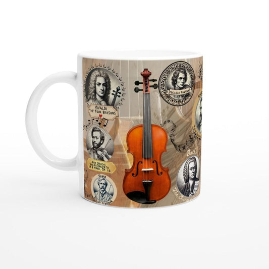 VIOLIN MUG, Musical History, Violinist Gift, Violin Teacher Gift, Violin Player Gift, Classic Music Gift, Orchestra Mug, Music Lover Mug