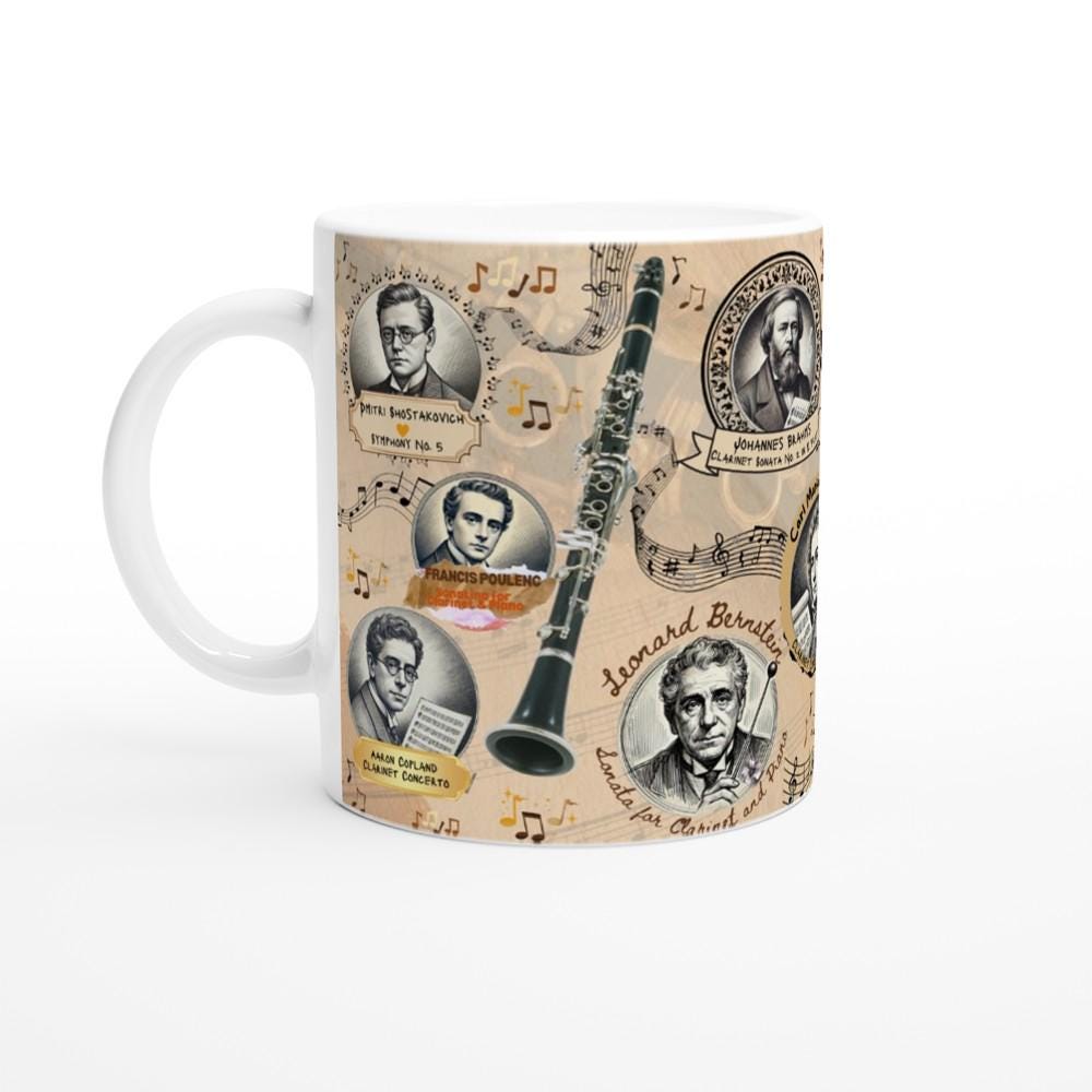 CLARINET MUG, Musical History, Clarinetist Gift, Clarinet Teacher Gift, Clarinet Player Gift, Classic Music Gift, Orchestra, Music Lover Mug