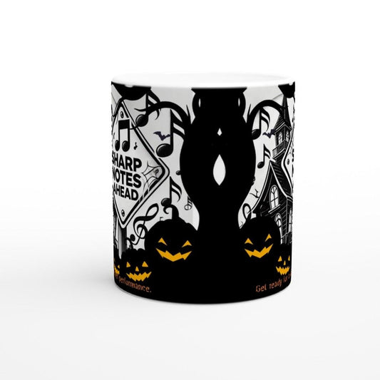 Sharp Notes Haunted House Mug – Fun and Spooky Music Lover Gift for Halloween - 11oz Ceramic Mug Ceramic White