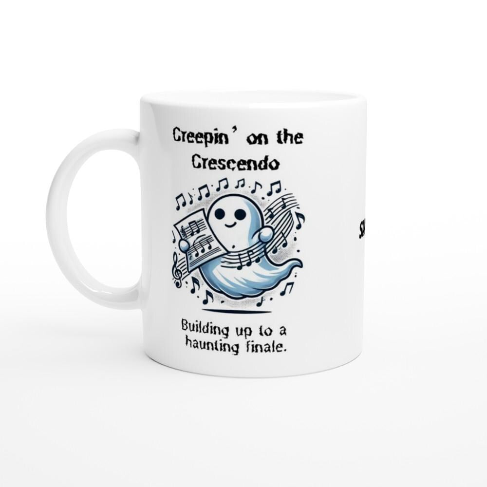 Creepin’ on the Crescendo Ghost Sheet Music Halloween Mug – Fun Music Lover Gift
