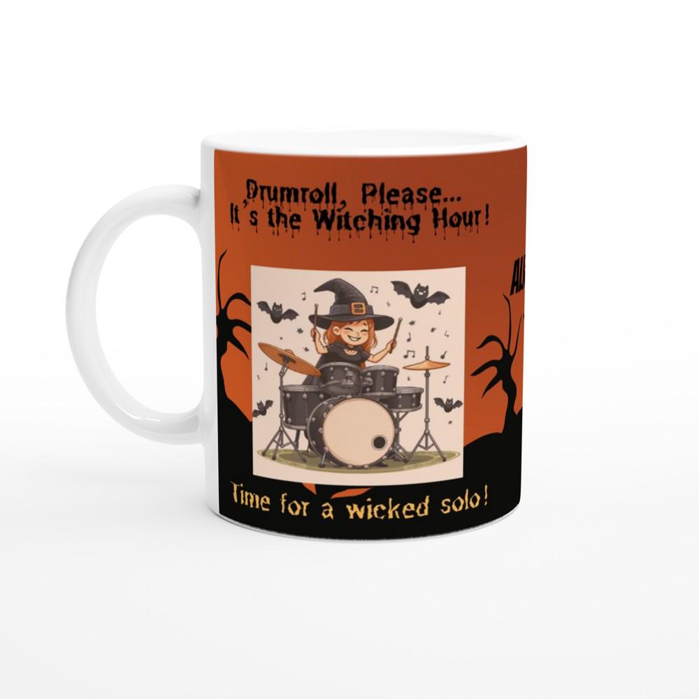 Witch Drummer Halloween Mug – Fun and Spooky Drum Lover Gift for Music Enthusiasts - 11oz Ceramic Mug