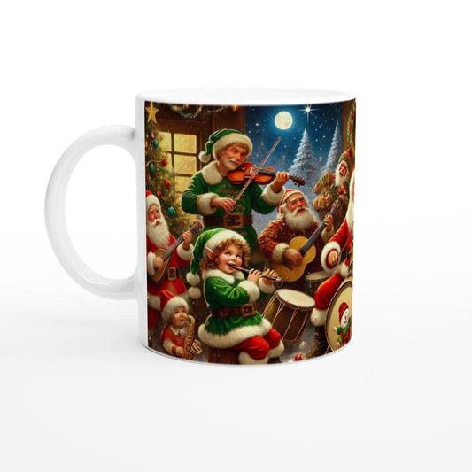 Danish Oil Painting Christmas Mug | Santa & Elves Band | Festive North Pole Mug | Holiday Gift for Music Lovers