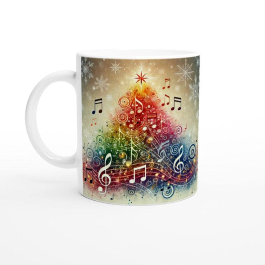 Colorful Musical Christmas Tree Mug | Festive Music Note Tree Design | Double-Sided Holiday Mug | Gift for Musicians