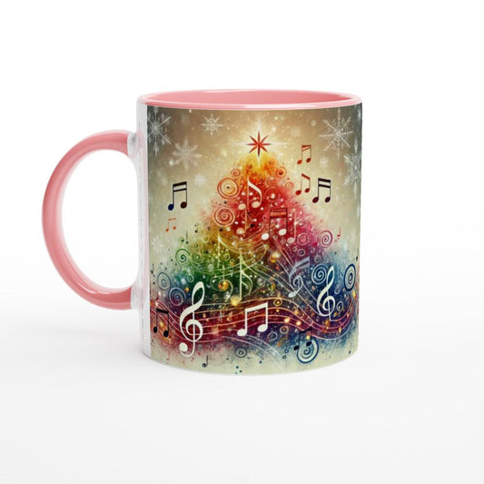 Colorful Musical Christmas Tree Mug | Festive Music Note Tree Design | Double-Sided Holiday Mug | Gift for Musicians